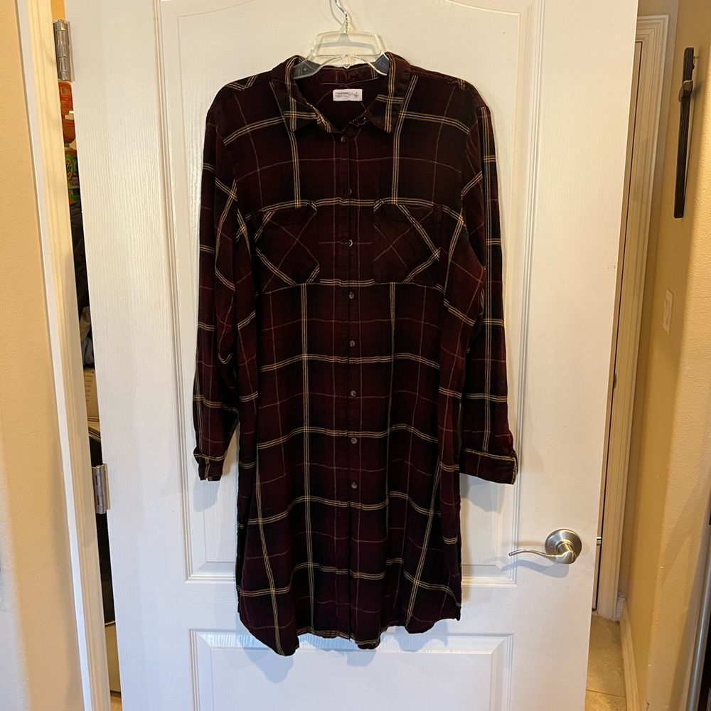 Maurice’s plaid shirt dress. Relaxed fit duster